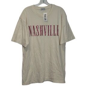 The Nash Collection M T-Shirt Pink Glitter Nashville Short Sleeve Ivory Cotton